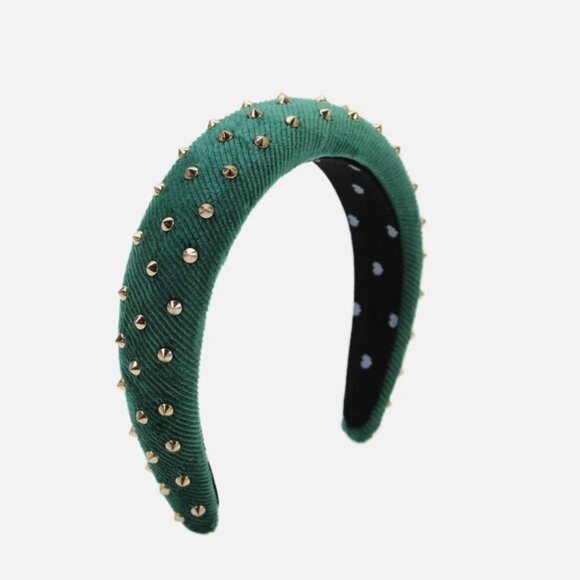 RARE Lele Sadoughi Emerald Green Velvet Padded Embellished Thick Headband NWOT - Picture 2 of 7
